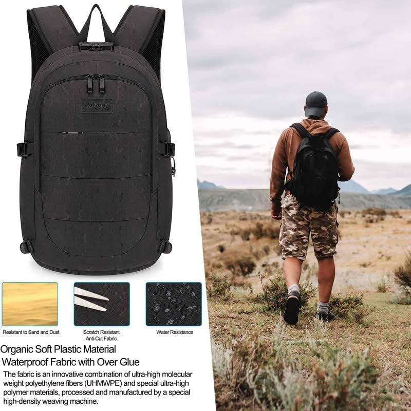 Travel Laptop Backpack Water Resistant Anti-Theft Bag with USB Charging Port and Lock 15.6 Inch Computer