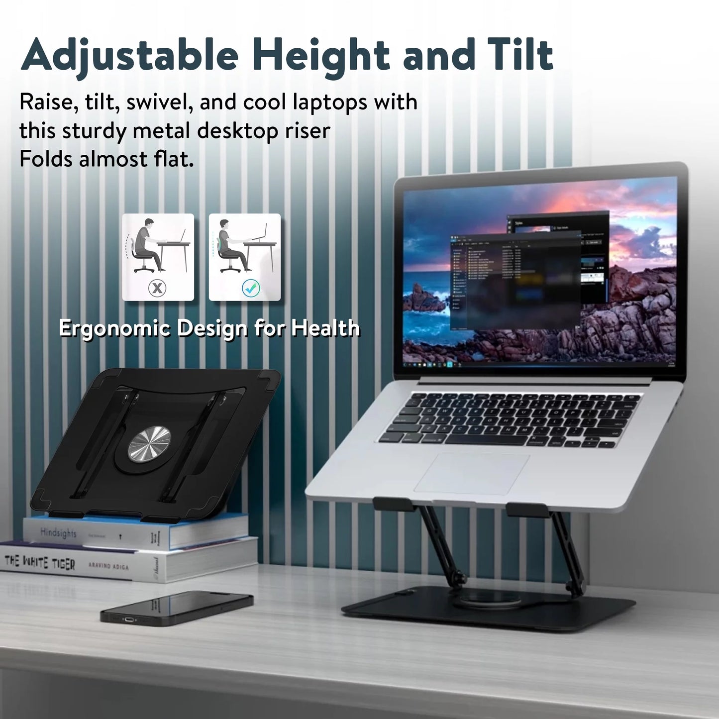 Swivel Laptop Stand for Desk – Adjustable Laptop Stand for Desk 360 Rotation
