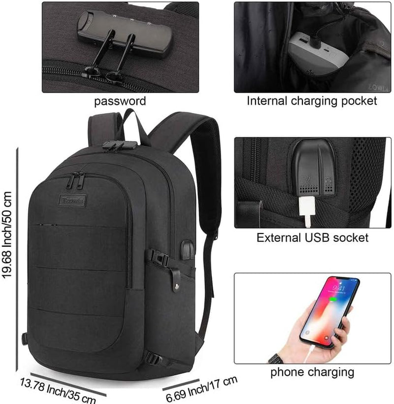 Travel Laptop Backpack Water Resistant Anti-Theft Bag with USB Charging Port and Lock 15.6 Inch Computer