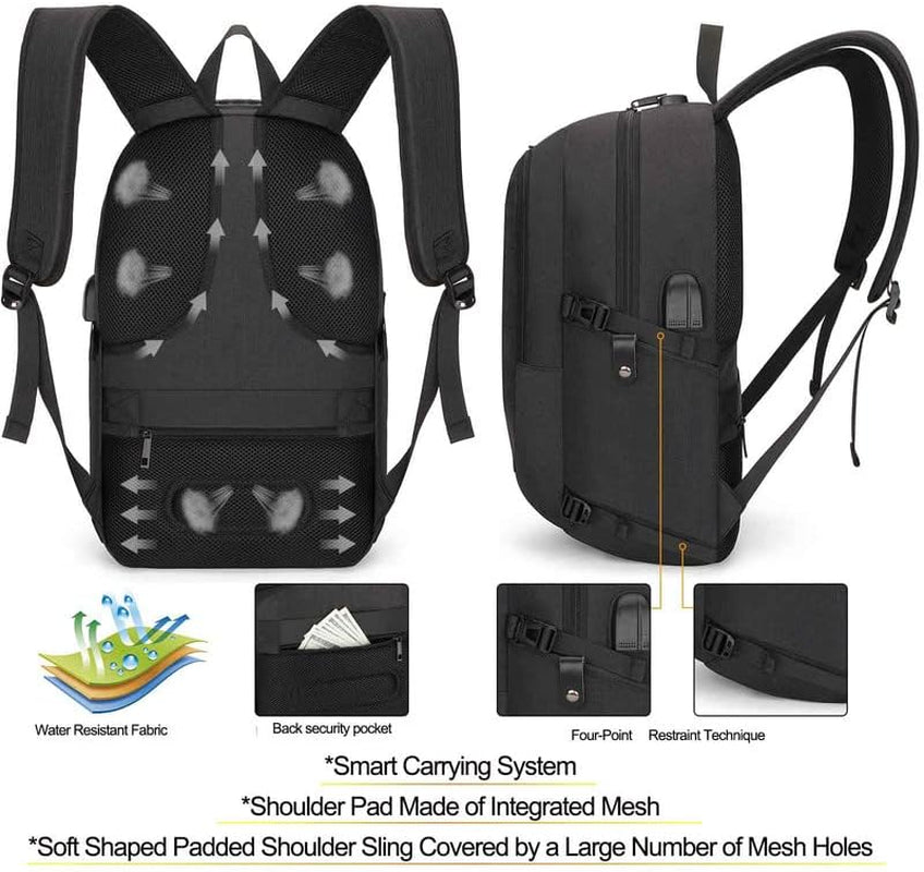 Travel Laptop Backpack Water Resistant Anti-Theft Bag with USB Charging Port and Lock 15.6 Inch Computer